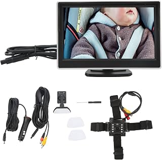 Aramox Espelho de carro de bebê, 12,7 cm, espelho de carro de bebê, HD 800RGB, visão noturna clara, rotação de 120°, 12V a 24V DC, banco traseiro, câmera de carro de bebê para automóveis