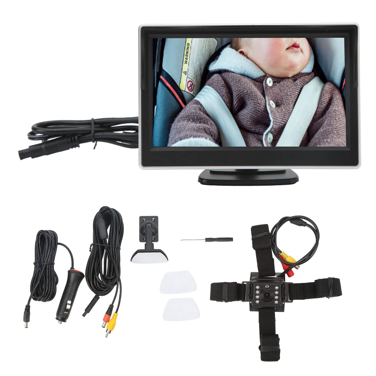 Rétroviseur bébé Torvex pour Voiture, caméra de recul 5 Pouces HD 800 RGB avec Vision Nocturne et Objectif Rotatif à 120°, pour siège arrière.
