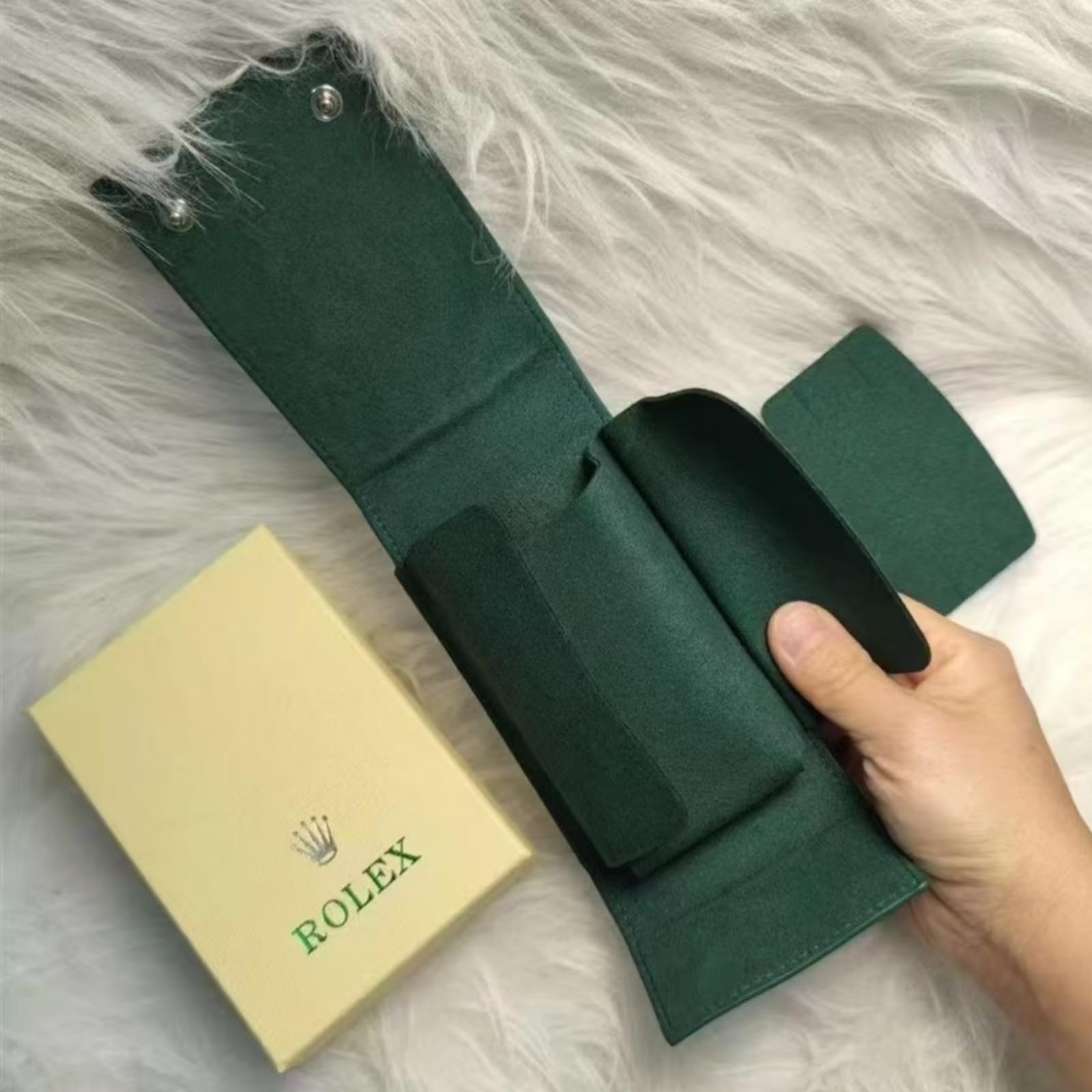 Verde Custodia Morbida Orologio Viaggio Astuccio Portatile Conservazione Organizzatore Morbido Velluto Fodera Bottone Chiusura Porta Orologio per Rolex