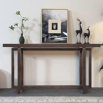 Long 59" Modern Farmhouse Console Table for Living Room, Narrow Behind The Couch Sofa Table Entryway Table for Entrance Hallway Living Room Foyer Brown