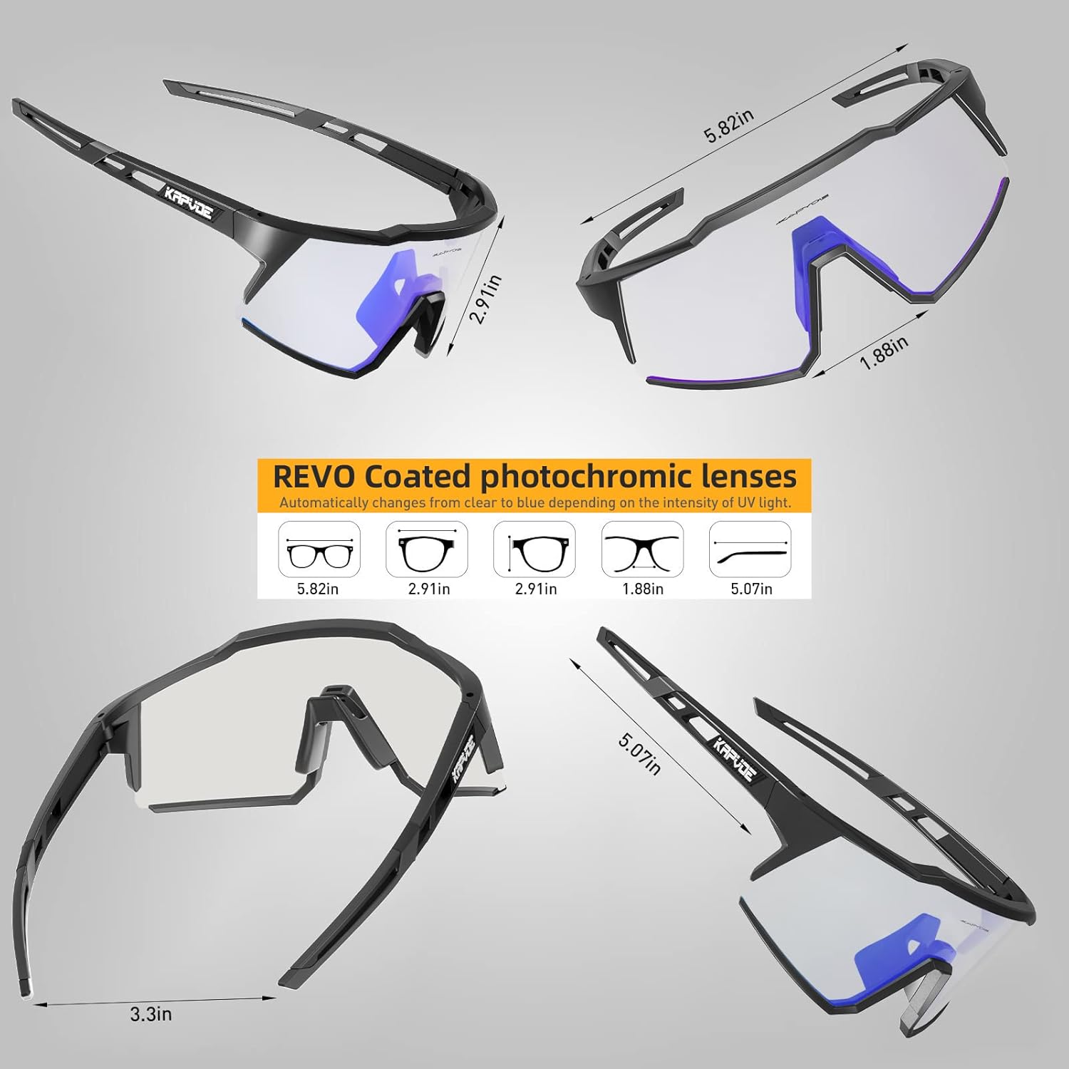 KAPVOE Photochromic Cycling Glasses MTB Clear Mountain Bike Transition Bicycle Sunglasses for Men Women - K9022 - Image 5