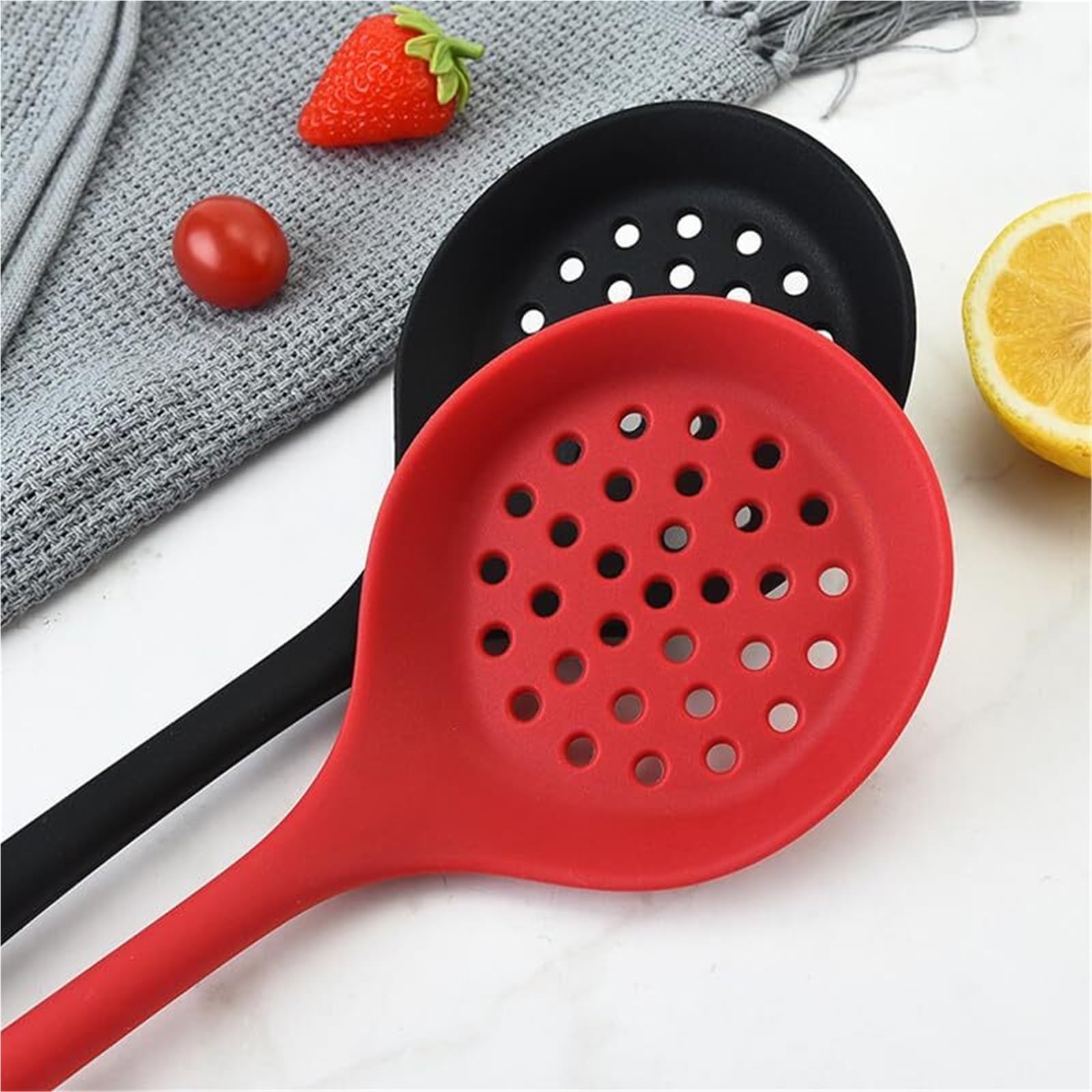 Espumadera De Cocina Filtro De Silicona con Mango Largo, Cacerola Antiadherente, Filtro De Cocina, Cuchara, Cacerola, Herramientas De Cocina para Cocinar Y Freír(Black)
