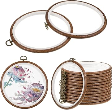 Oqqlin 15 Pcs Round Embroidery Hoops, 6 Inch Imitation Wood Cross Stitch Hoop Ring Round Rubber Embroidery Frame Hoop for Sewing, DIY Craft, Hanging Ornaments