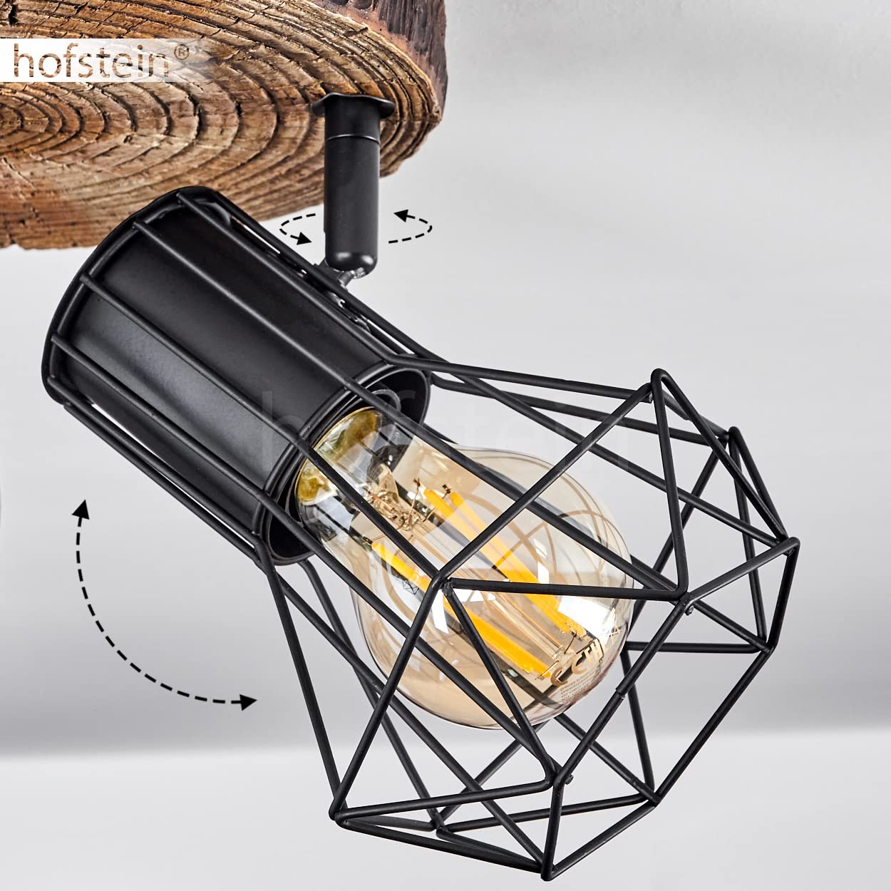 Lampa sufitowa Bardhaman, lampa sufitowa z metalu w optyce czarnej/drewna, spot w stylu retro/vintage z regulowanymi kloszami w optyce kraty z efektem świetlnym, 3 żarówki, gniazdo E27, bez żarówek