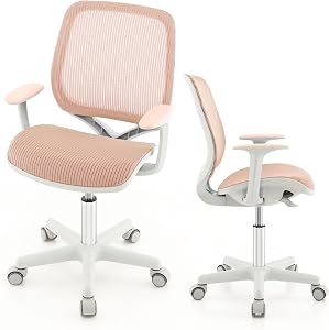 COSTWAY Silla de Escritorio para Niños, Silla Infantil Giratoria para Computadora con Altura Ajustable, Ruedas con Freno, Reposabrazos Lisos, Silla Ergonómica de Estudio para Niño (Rosado)