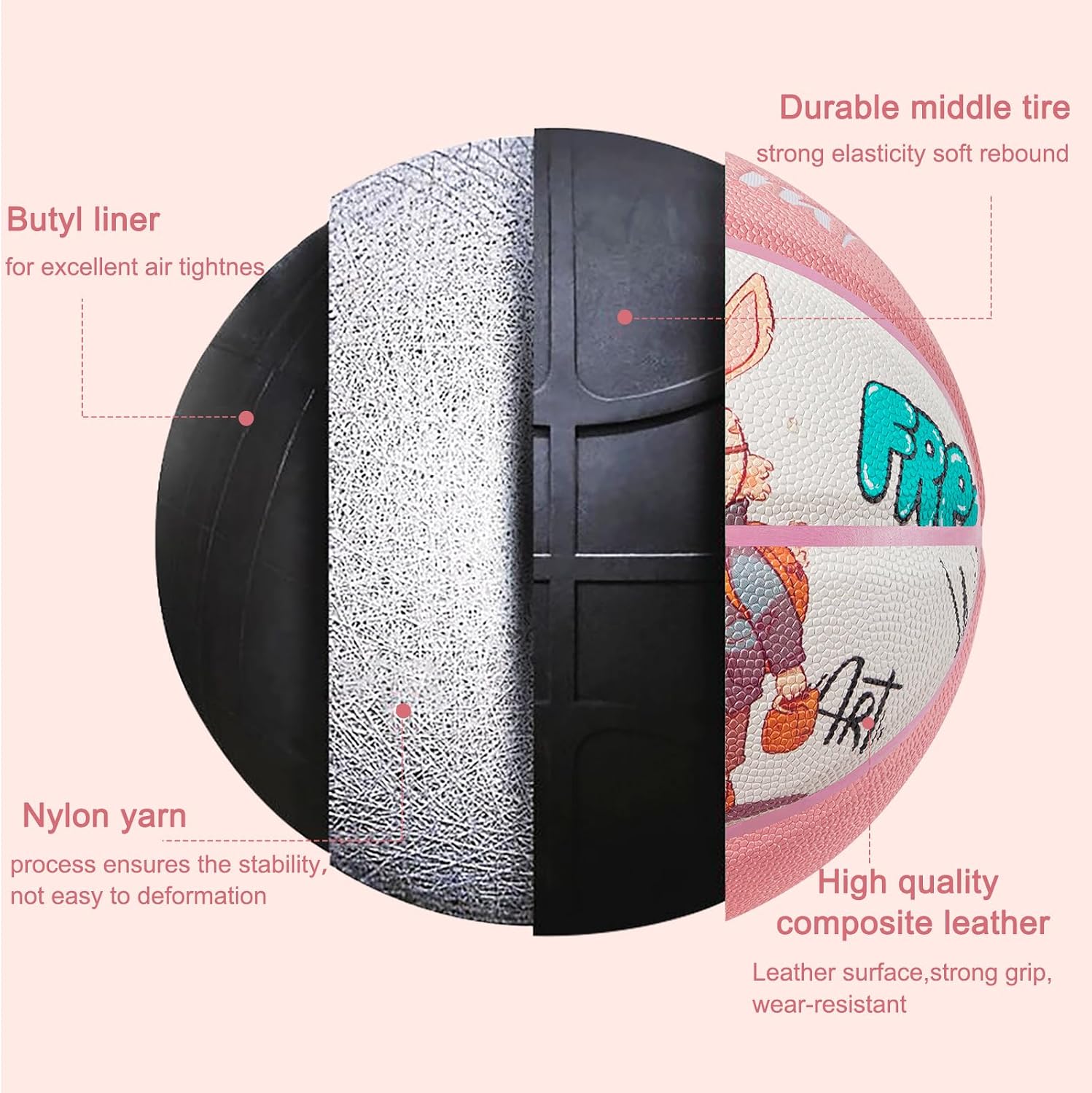 Kuangmi Hip-hop Street Basketball, Standard Official Size 7 29.5", Indoor & Outdoor Street Basket Ball
