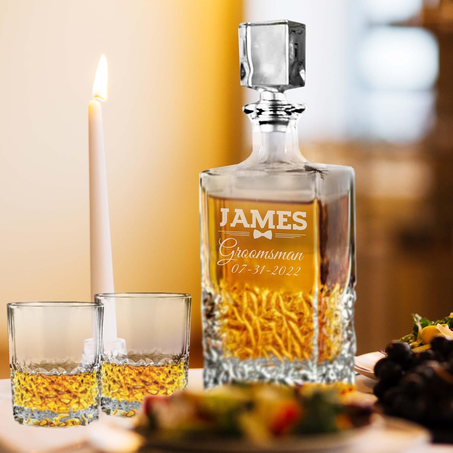 The Wedding Party Store Premium Custom Personalized Groomsmen Best Man Groom Whiskey Decanter Set
