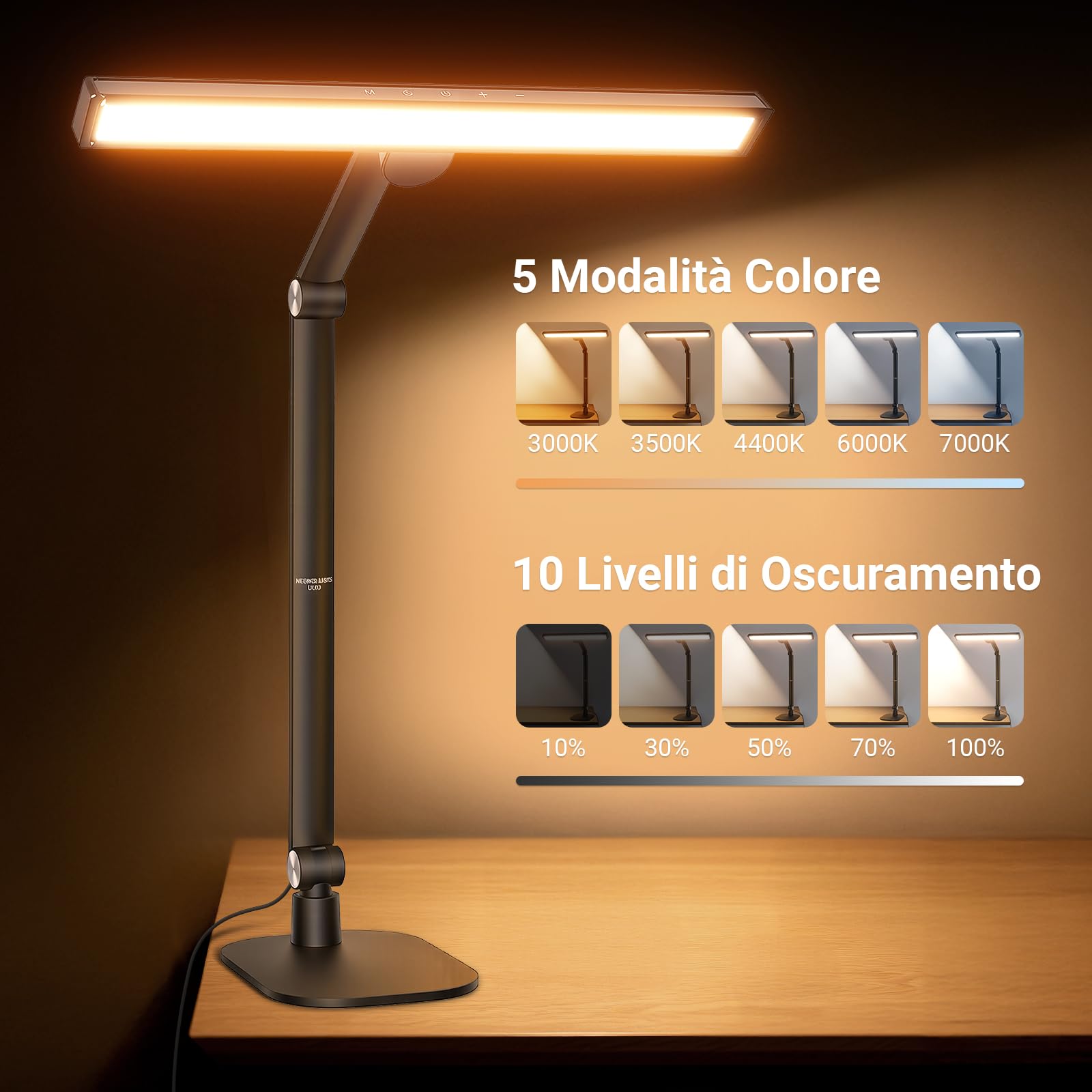 NEEWRE BASICS Lampada da Scrivania 18" con Base per Ufficio Casa, Luce Tavolo a Barra LED per Architetto Adatta agli Occhi per Monitor Computer Disegno, 18W, 1340lux/0,5m, Controllo Touch/CRI95+, DL03