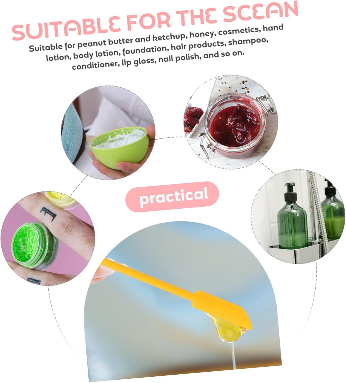 3pcs Silicone Mini Spatula for Makeup Kitchen Use Versatile Jam Scraper for Cosmetics Honey Lotion More Design for Easy Application