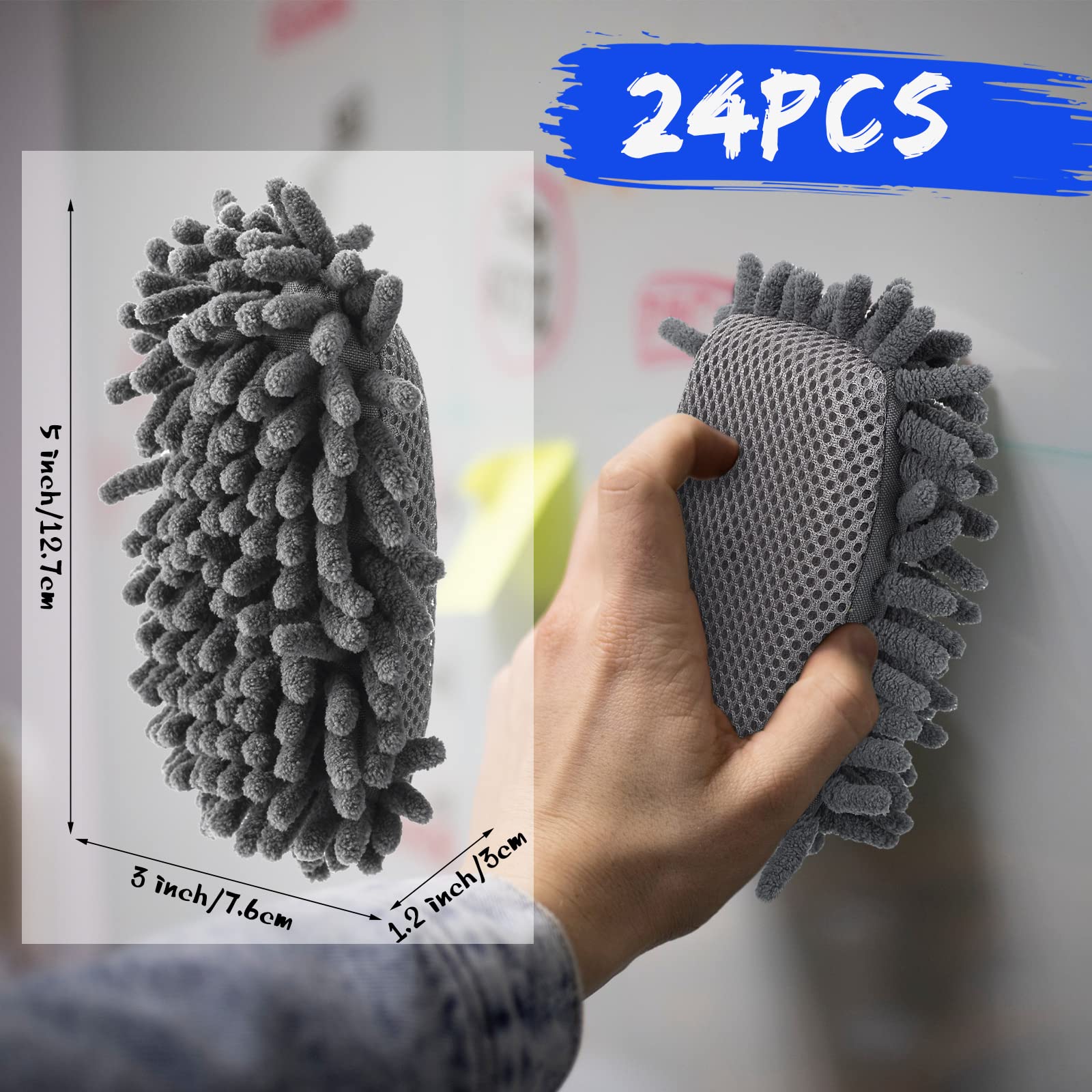 Sherr 24 Stück Radiergummis für die Schule, trocken abwischbar, magnetisch, Whiteboard-Radiergummi, Mikrofaser, waschbar, für Zuhause, Klassenzimmer, Büro (grau)