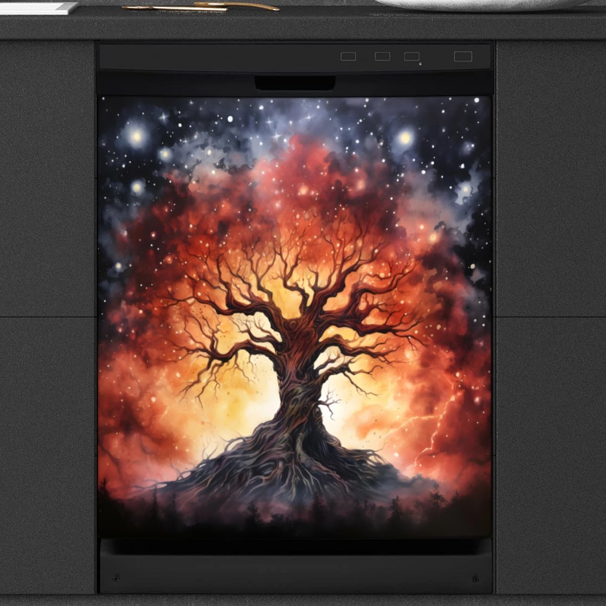 Tree Of Life Universe Dishwasher Magnet Cover Reusable Decorative Magnetic Door Cover Dishwasher Covers for The Front Magnetic Kitchen Refrigerator Appliance Decor 23 x 26 Inches