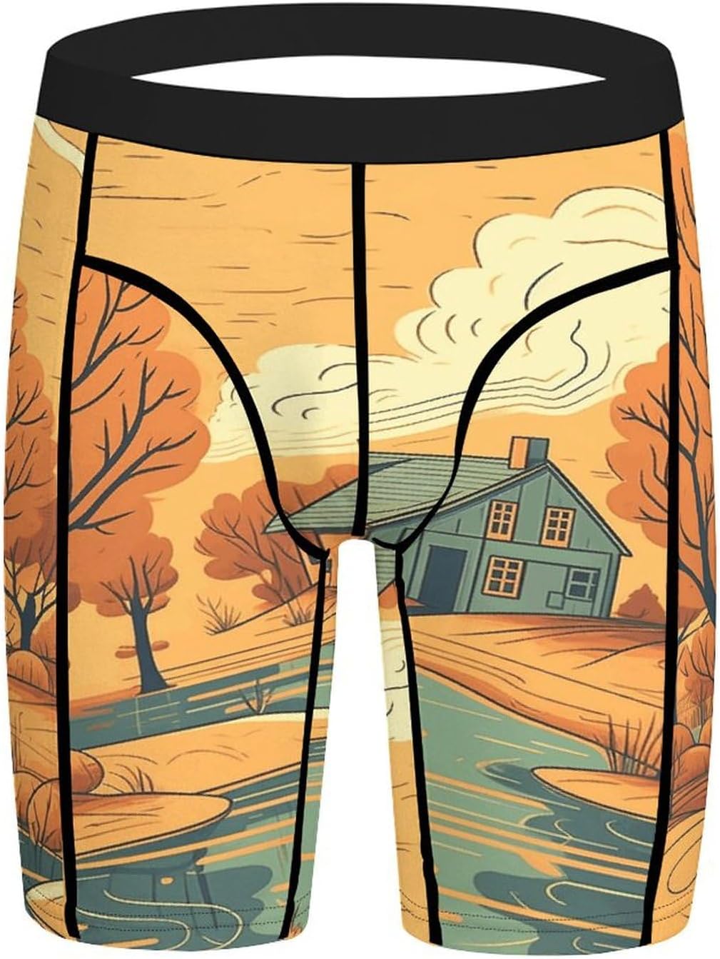 River in Front of House Compression Shorts Men Spandex Sport Shorts Workout Performance Baselayer Underwear
