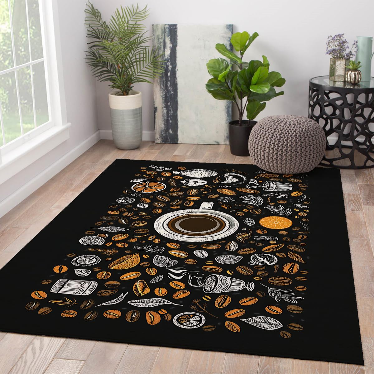 Tapis d'espace vintage thème café 180x270 pour salon chaleureux