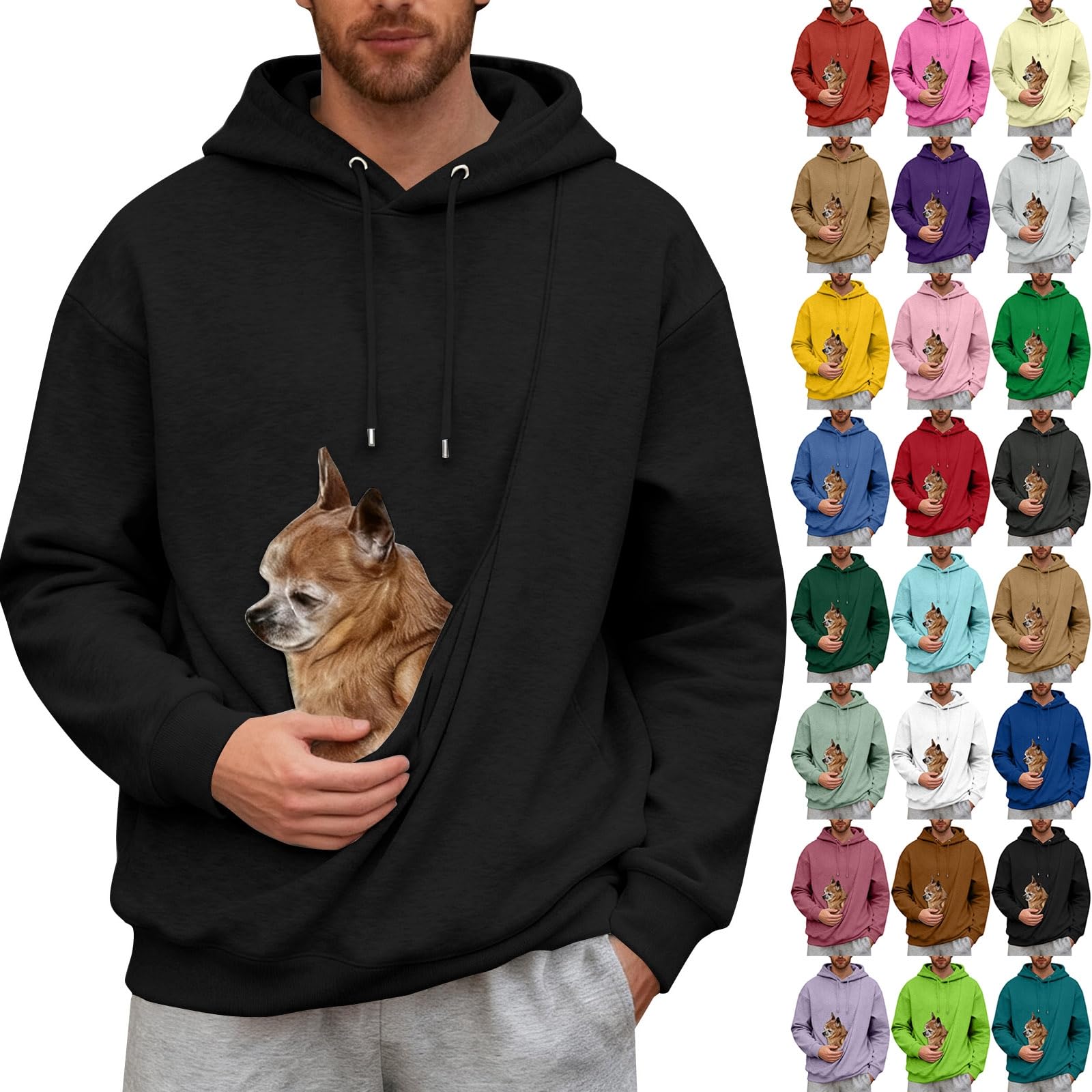 Sweat à capuche de transport pour animal domestique pour homme, chat, chien, chiot - Automne et hiver - Manches longues - Confortable - Chaud et léger - Pull en polaire avec poche kangourou