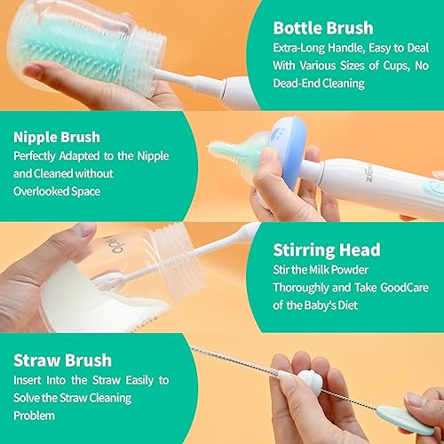 Miniatura 4 de Limpiador eléctrico de cepillo para botellas, limpiador eléctrico portátil de cepillo para biberones para viajes, kit de limpiador de botellas de