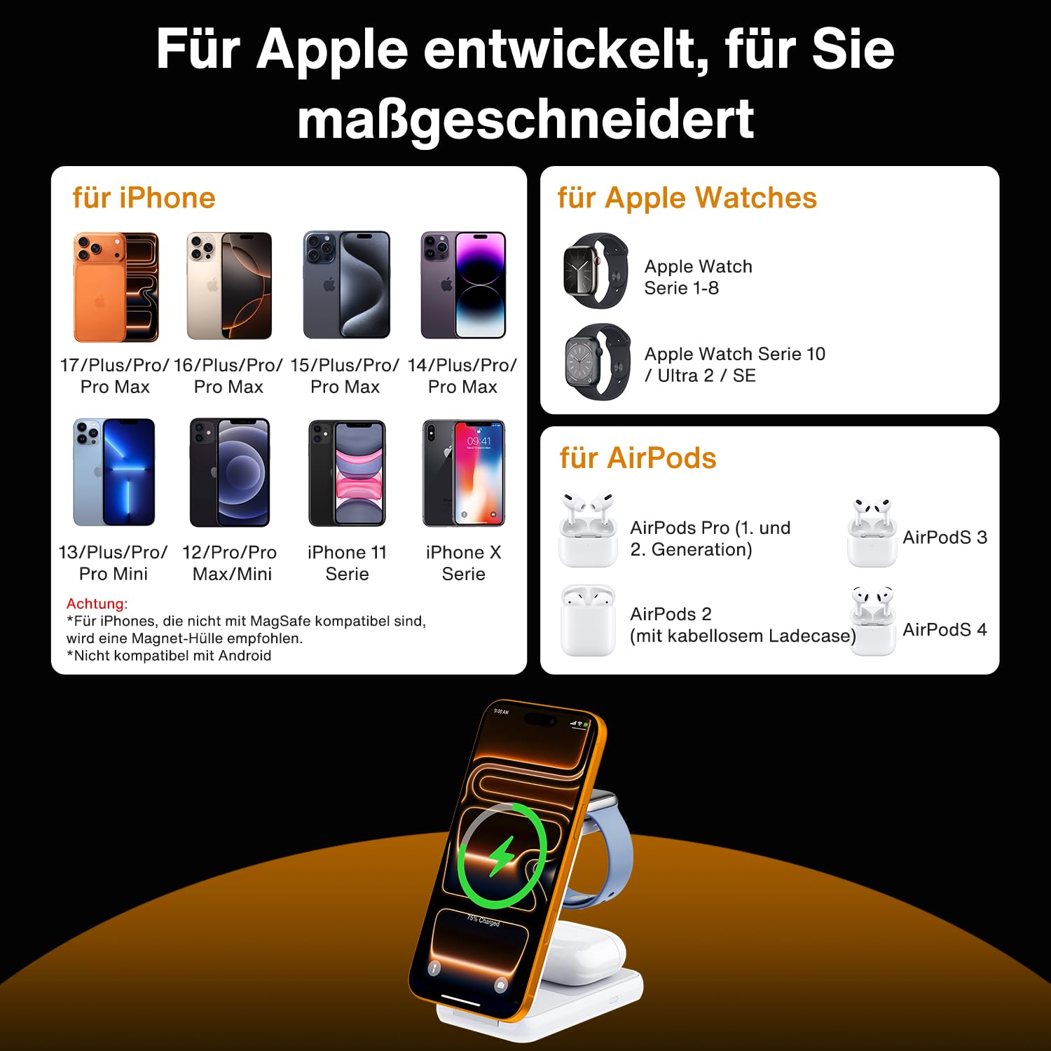iVANKY do iPhone 17/16/15/14/13/12 Pro Max, 3 w 1, składana, bezprzewodowa stacja ładująca, ładowarka do Magsafe Magnetyczna ładowarka indukcyjna do szybkiego ładowania do iPhone'a/Apple iWatch Ultra