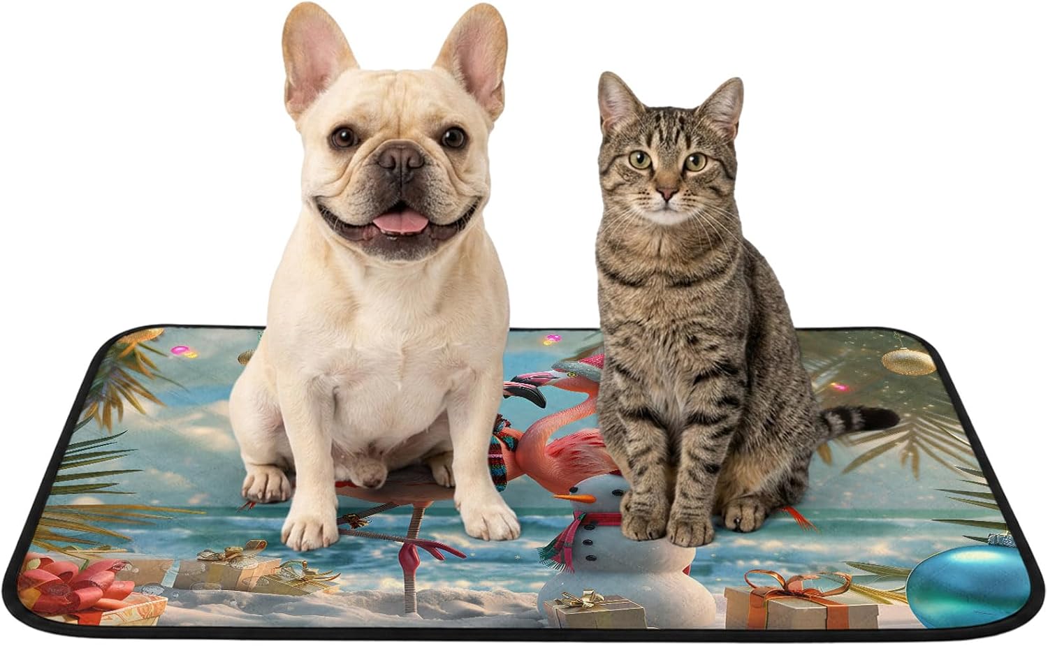 Christmas Ocean Snowman Beach Flamingo Palm Abstract Art Washable Pee Pads for Dogs Reusable Puppy Pad Waterproof & Non-Slip Dog Cat Food Mat for Crates, Indoor, Outdoor and Car Travel 40"x30"