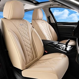 Coverado Car Seat Covers Front Seats, Beige Seat Covers, Breathable Perforated Design, Luxurious Diamond Leather Car Seat Cover, 2 Pack Car Seat Protector Front Seat Cover Universal Fit Most Cars
