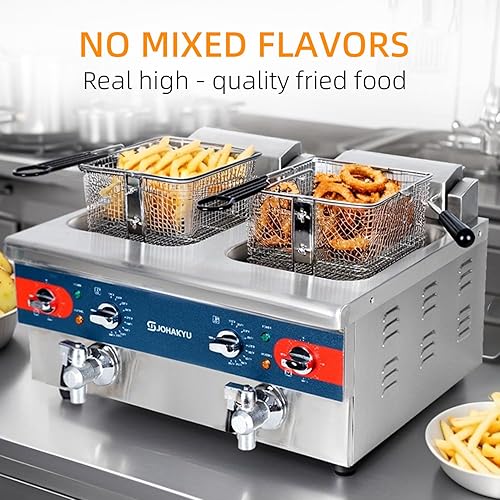 Miniatura 9 de JOHAKYU Freidora comercial de 6L con canasta, freidora eléctrica con temporizador, drenaje, cabezal de freidora oscilante, freidora eléctrica de 120