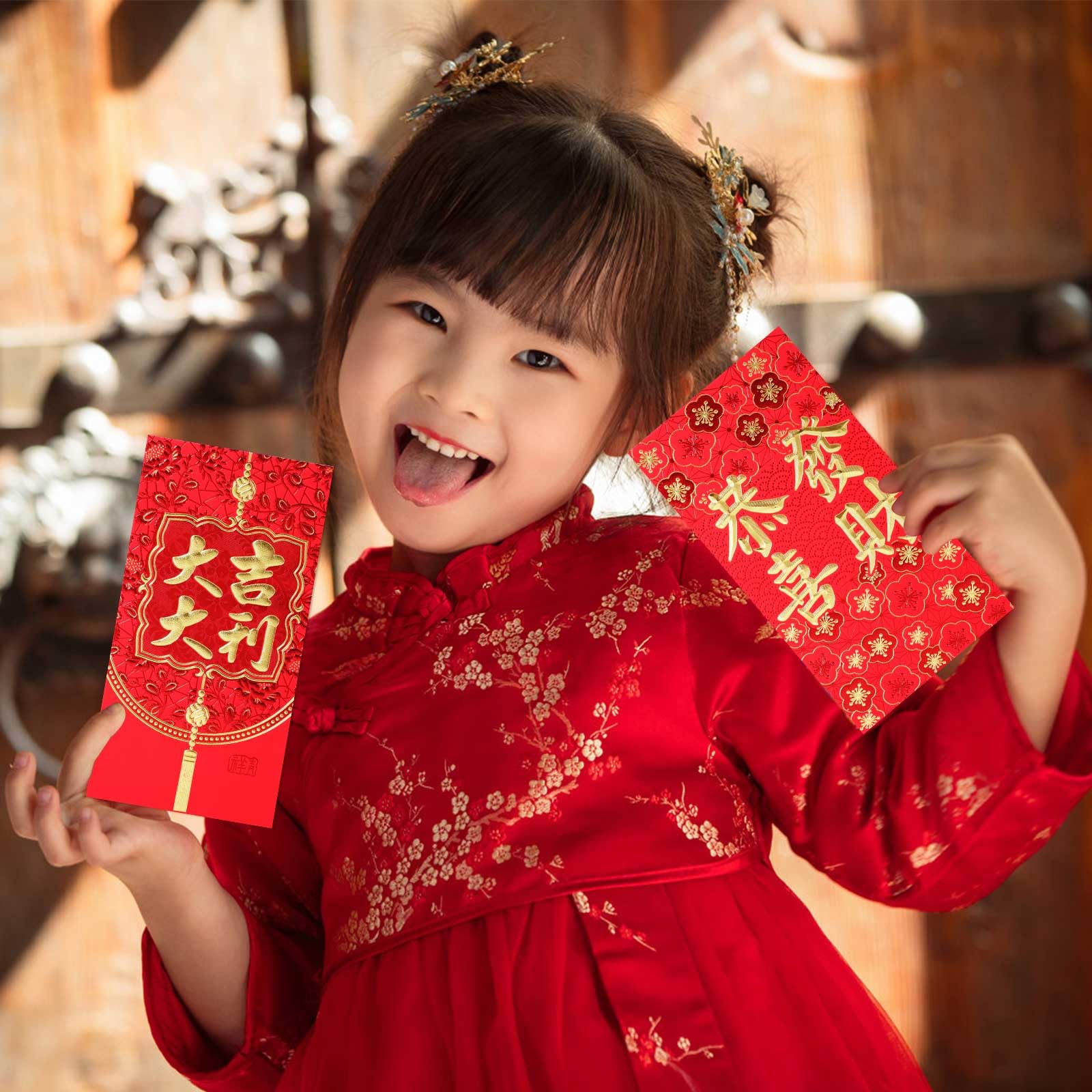 Enveloppes Rouges du Nouvel An Chinoises Porte-bonheur Lot de 36 pour Mariage Fête du Printemps