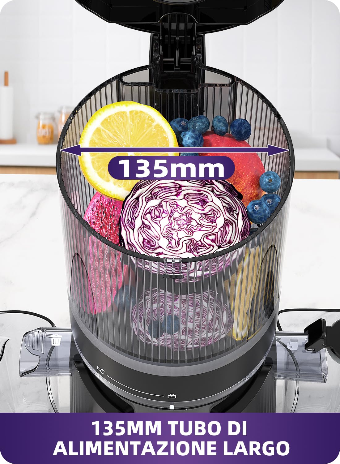 ACOQOOS Estrattore Frutta e Verdura, 135mm Apertura Extra-larga e 1.8L Capacità Estrattore, 300W Centrifuga Frutta e Verdura, 99% Nutrienti Preservati, BPA Free, Facile da Smontare e Pulire, Nero