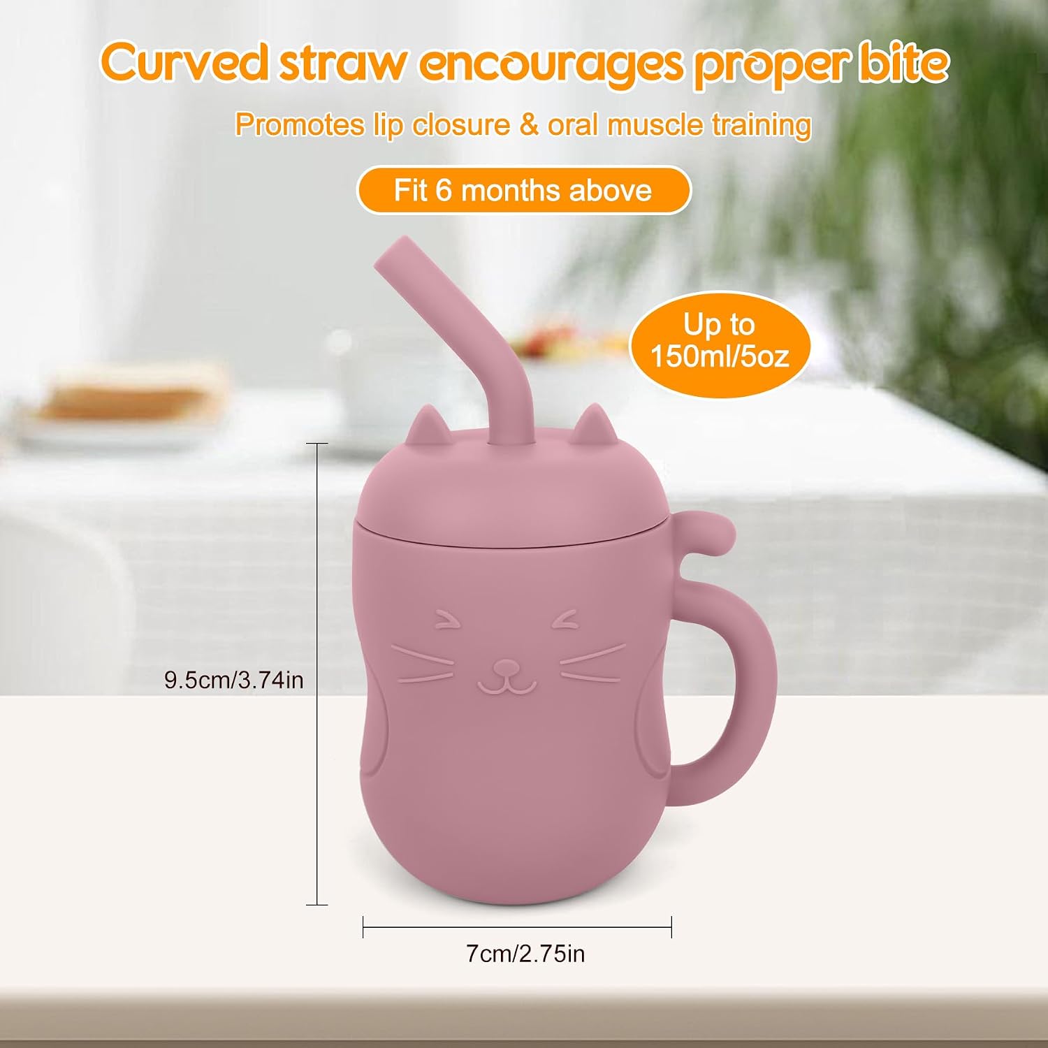 MCGMITT Silicone Baby Sippy Cup, 2 Pack Spill Proof Straw Cup for 6 12 18 Months, 5oz BPA Free Non Toxic Toddlers Training Cup with Handle, Soft Toddler Water Cup for 1 2 3 Years Old Oral Development