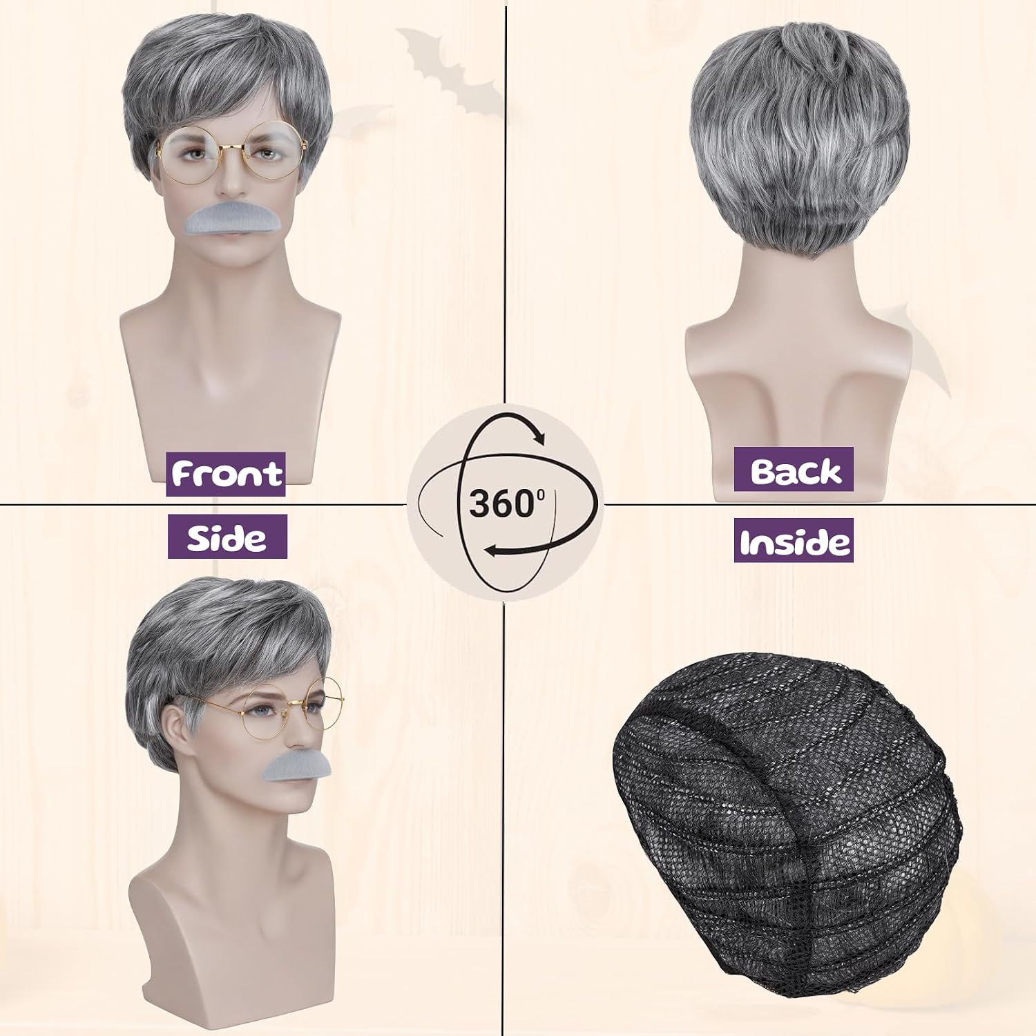 SEGO SEGOHAIR Old Lady Wig for Women, Granny Costume Dress With Accessories 10 Pieces, Perfect for 100 Days of School Costume