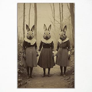 sdgobvco Rabbit Cult of The Forest Poster, Dark Moody Gothic Canvas Wall Art, Creepy Halloween Bunny Girl Painting, Victorian Dark Academia Wall Decor, Goth Witchy Picture for Bedroom 8x12in Unframed