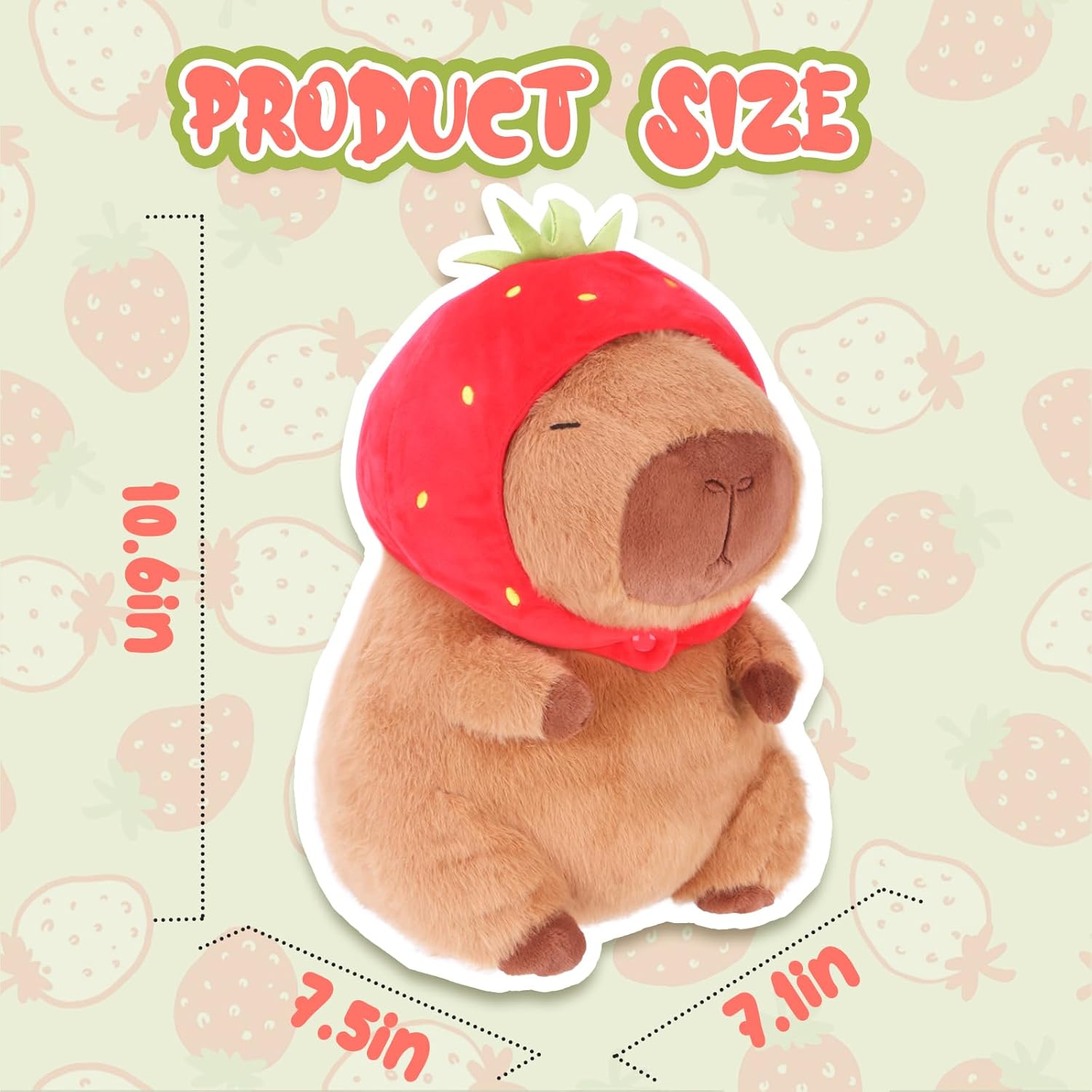 RichRabbit Cute Capybara Plush Capibara Stuffed Animal Plushies Toys Hugging Gifts for Kids Brown Plush Wear Strawberry Hat Soft 9 inch