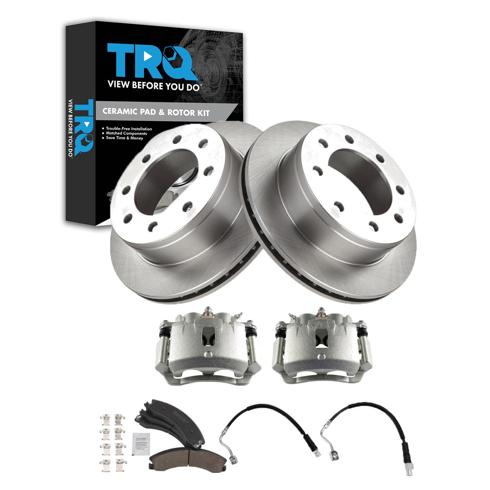 TRQ Brake Pad &amp; Rotor Kit Ceramic Compatible with 2009-2016 GMC Savana 3500