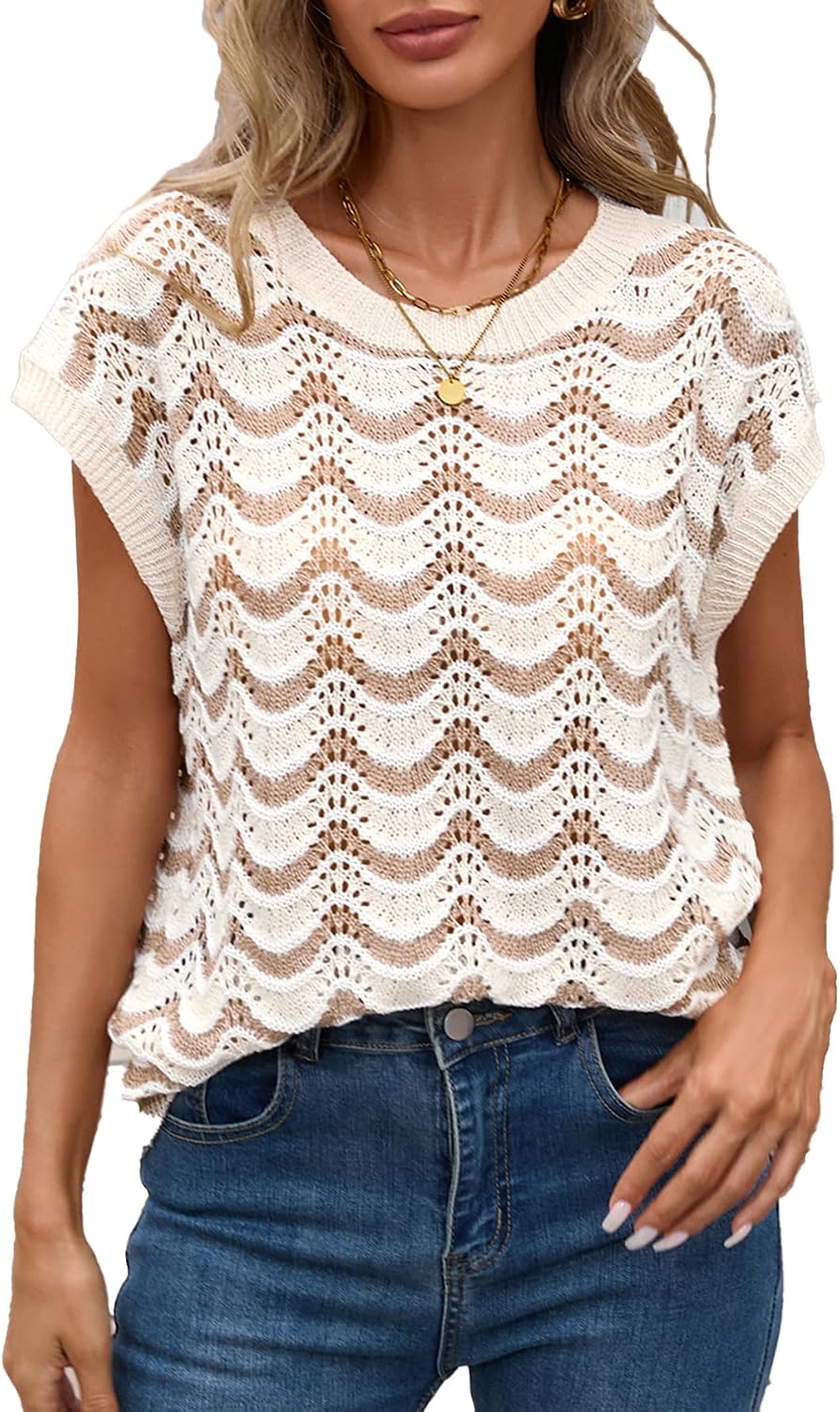 BreathSunny Womens Crochet Knit Top Swimsuit Coverup Summer 2026 Crew Neck Hollow Out Bathing Suit Cover Up Vacation Clothes