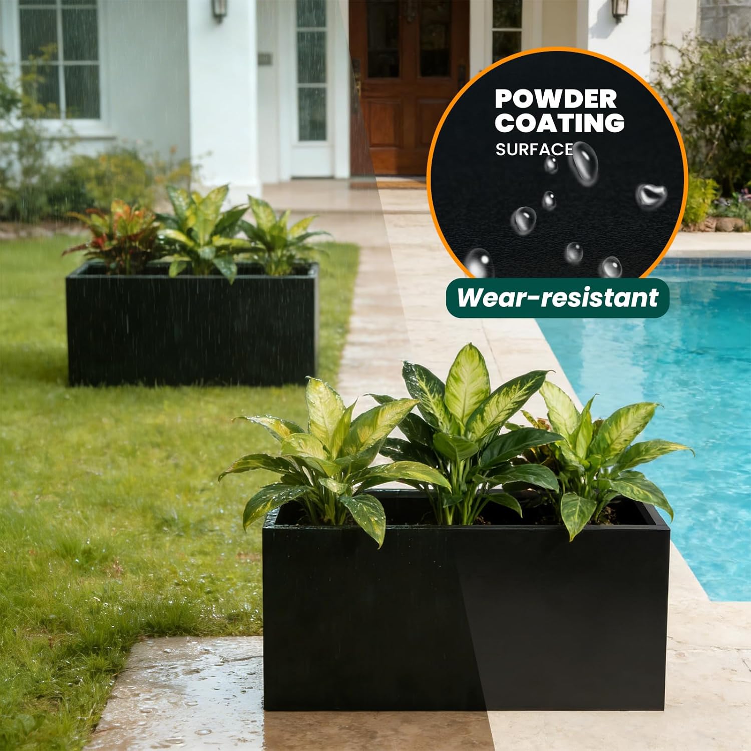 Metal Rectangular Planter Black Galvanized Steel Rectangle Planter Box 36" L x 15" W x 15" H Large Planter for Outdoor Indoor Plants Porch Patio Backyard