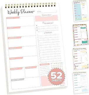 Decorably 52 Sheets Nude Pink Undated Weekly Planner Notepad Tear Off, 6.5x10in Spring-Bound Desk Weekly Planner Pad Tear Off for Schedule, Focus, Priorities, To-Do List, Habit Tracker, Notes, Doodles