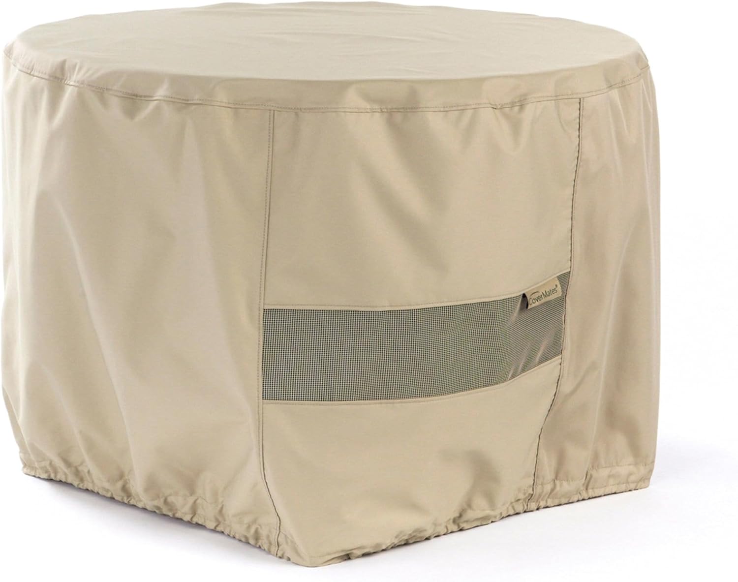 Covermates Elite Round Fire Pit Cover – Water-Resistant Outdoor Protection with Durable 300D Polyester, Mesh Air Vents & Adjustable Buckle Straps, Round 36DIAMETER x 25H, Khaki