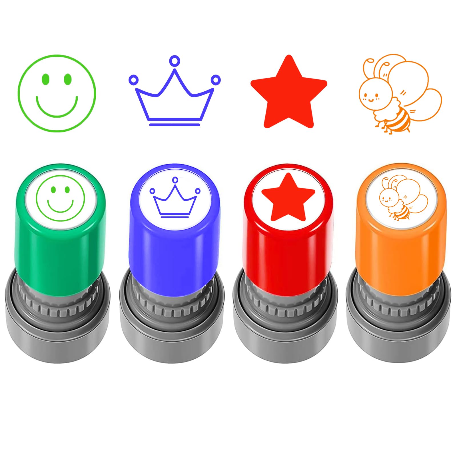 Set di 4 timbri autoinchiostranti per insegnanti, lode incoraggiamento bambini, punteggio per insegnanti, timbri motivazionali, timbri colorati dei cartoni animati, set di timbri per la ricompensa
