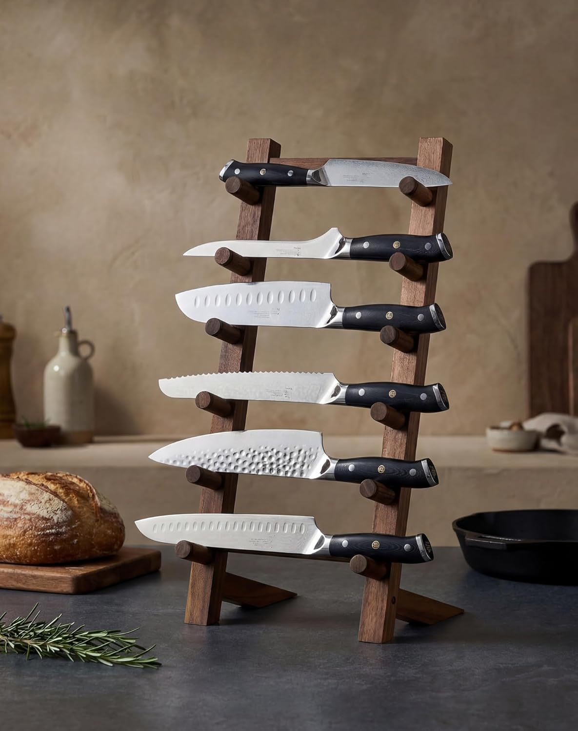 6-story premium lovesickness solid wood universal kitchen knife holder, cutting tool holder, countertop tableware display rack, chef knife storage and drying rack