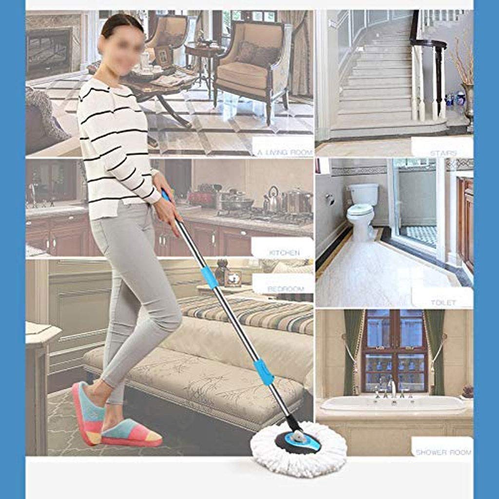 Mopa rotatoria， Juego de cubos for trapeador giratorio for limpieza de pisos de cocina en casa, uso en seco y húmedo sobre baldosas de madera dura con 2 cabezales de trapeador de microfibra lavables