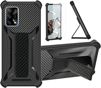 Aroepurt Case for Oppo A74 5g Phone Case Stand Cover [with Tempered Glass Screen Protector] Hybrid Case [Folding Support Magnetic] [Frosted anti-fingerprint] Black