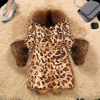 Generic Womens Trendy Leopard Furry Coat Faux Fur Collar Jackets Elegant Warm Winter Coats Cute Cardigan Outerwear, Large