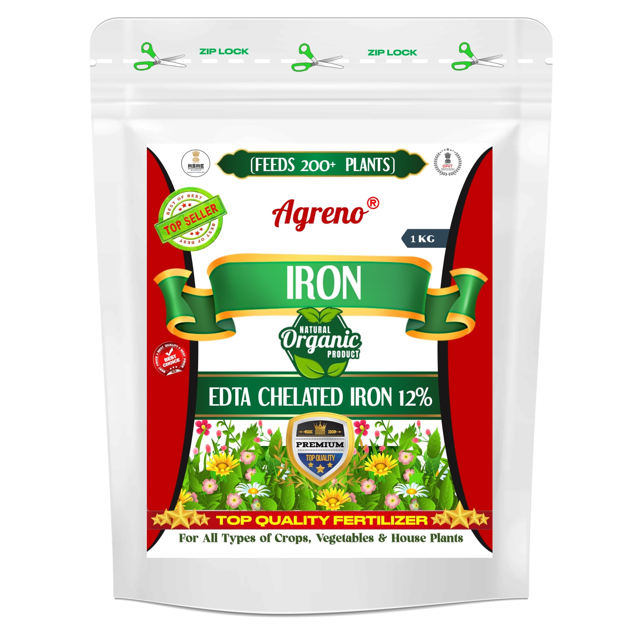 Agreno® Chelated Iron (Iron - Fe - 12% EDTA Chelated), Powerful Essential Organic Fertilizer for Fast Growth of All Plants. (1 kg)