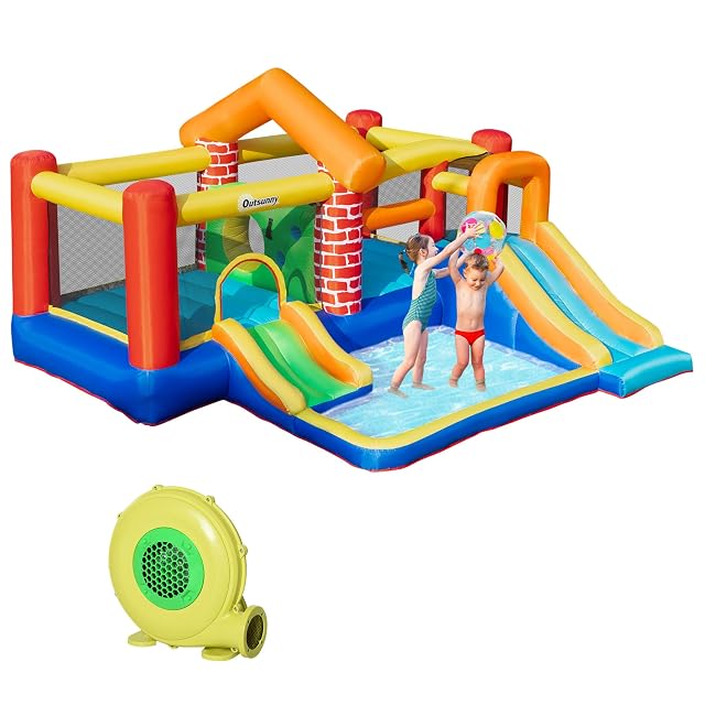 Outsunny Castillo Hinchable 2 Toboganes Niños 380x370x230 cm Multicolor