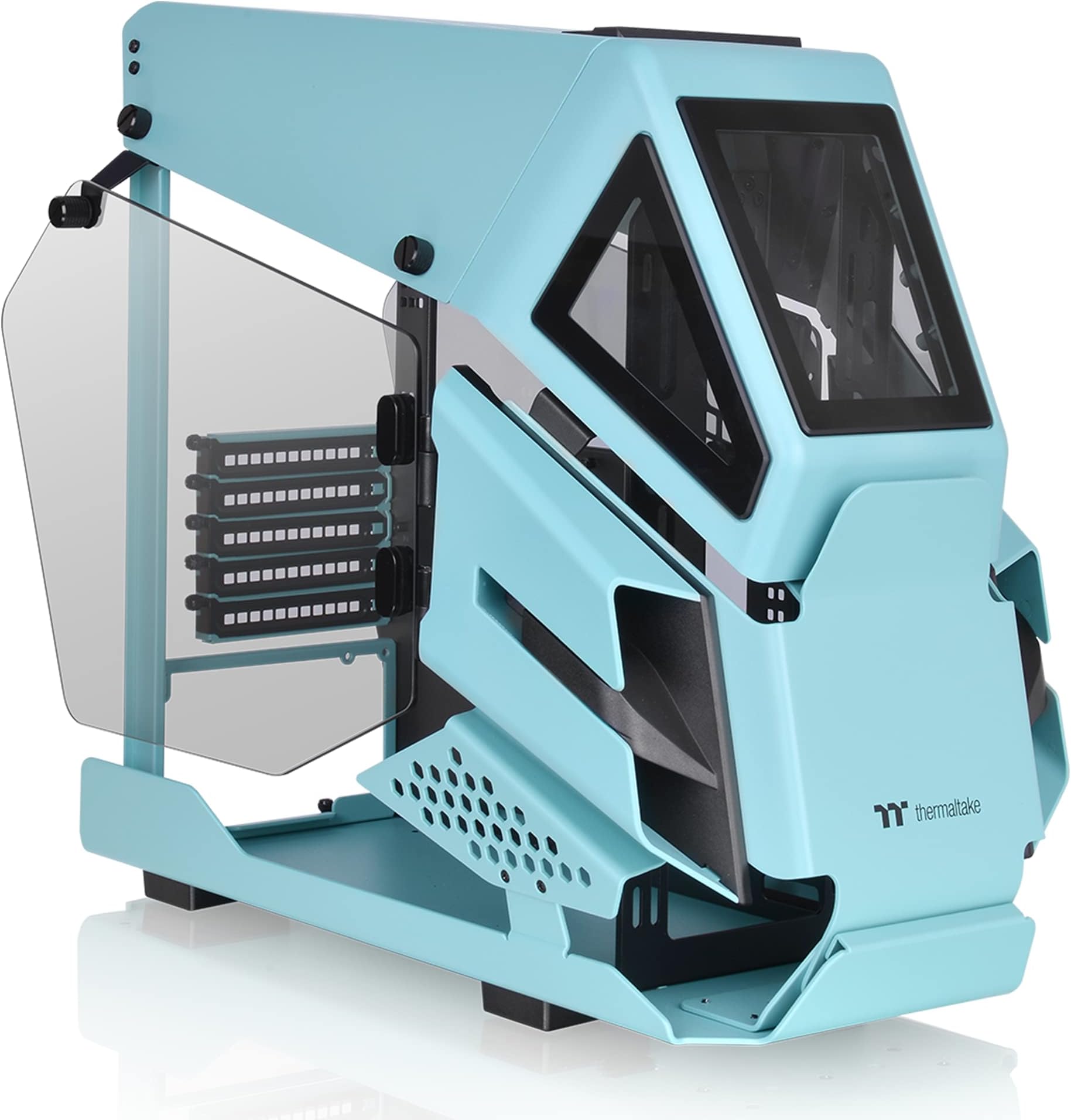 Thermaltake AH T200 Turquoise Helicopter Styled Open Frame Tempered Glass Swing Dorr USB3.1 (Gen.2) Type-C m-ATX Micro Case CA-1R4-00SBWN-00