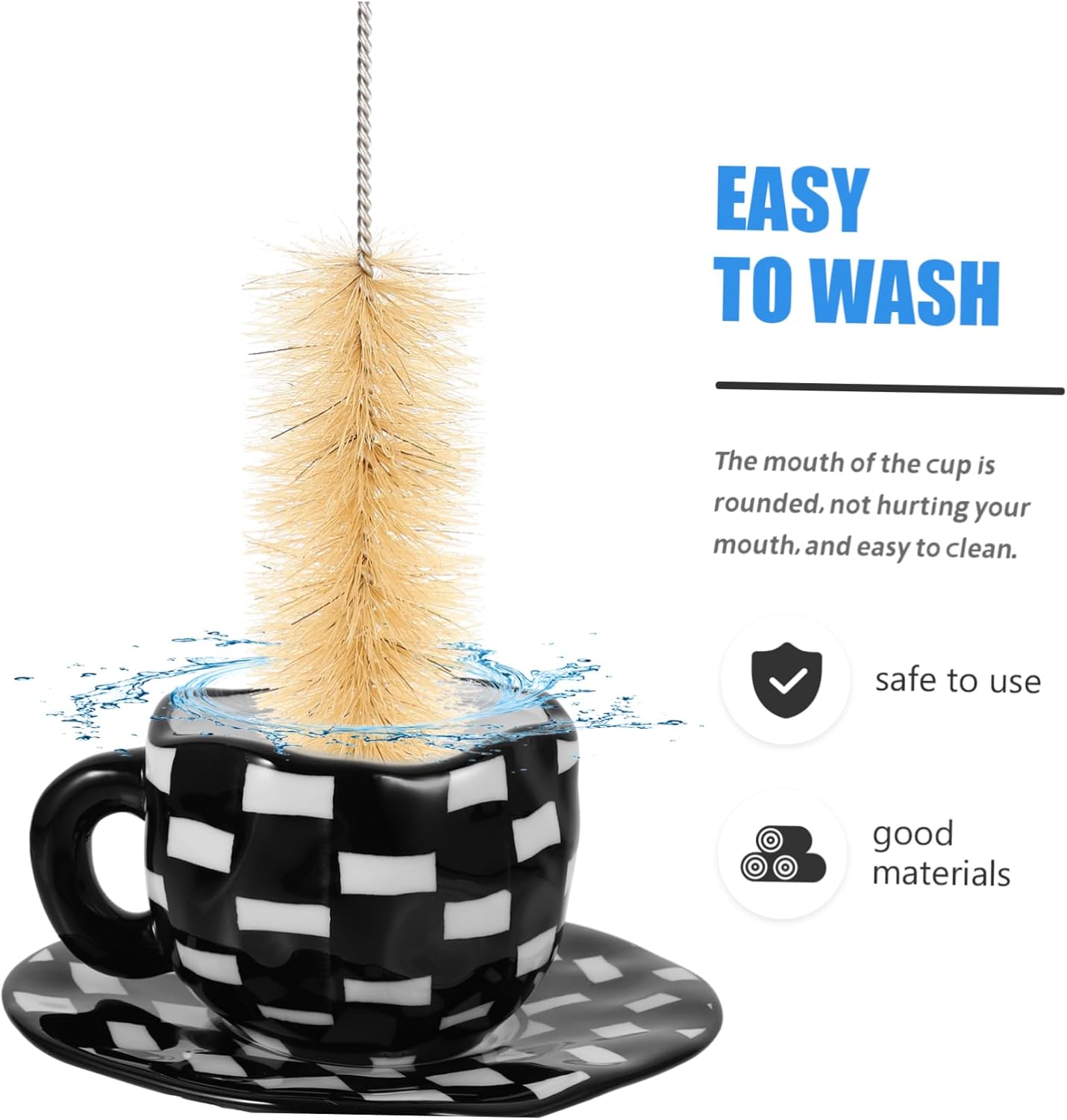 PRETYZOOM Black White Checkerboard Coffee Mug Saucer Set Checkered Mug Saucer Ceramic Vintage Hand-painted Latte Cup