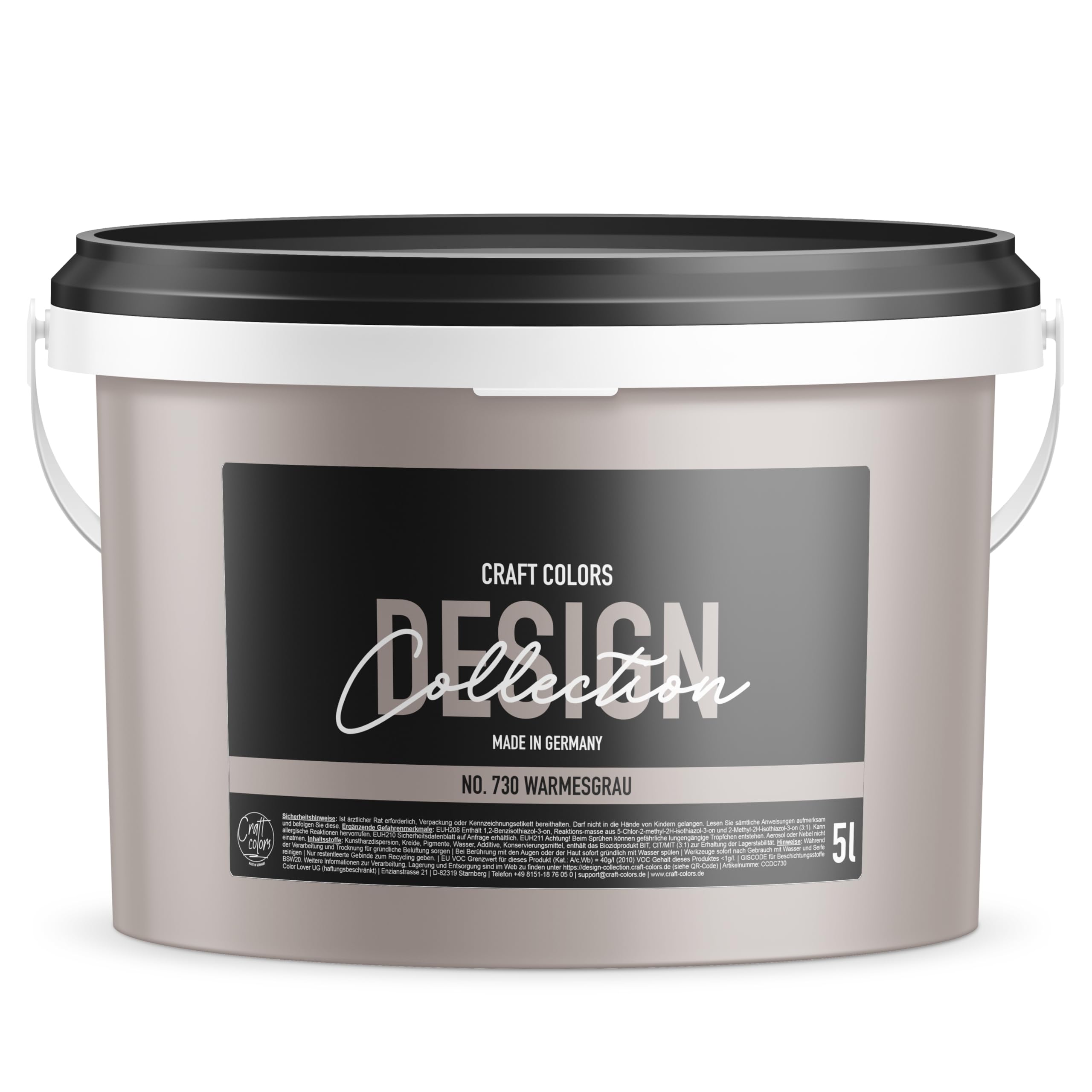 Craft Colors® Wandfarbe edelmatt – Design Collection No. 730 warmes grau