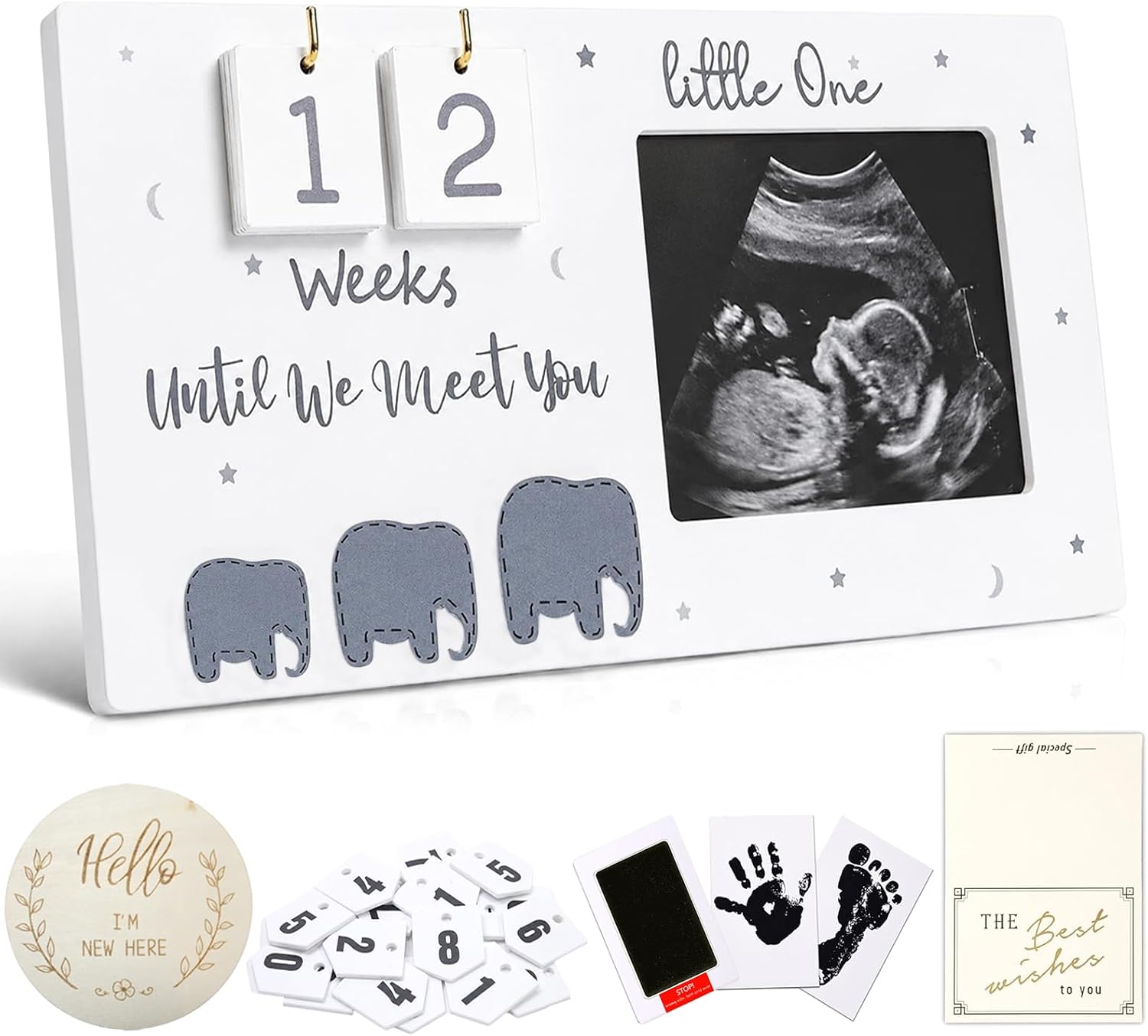 Sonogram Picture Frame with Baby Countdown Weeks, 4''x3'' Ultrasound Photo Frame Pregnancy Announcement for Expecting Parents/Grandparents Reveal, Baby Announcement Gifts for First Time Mom to Be