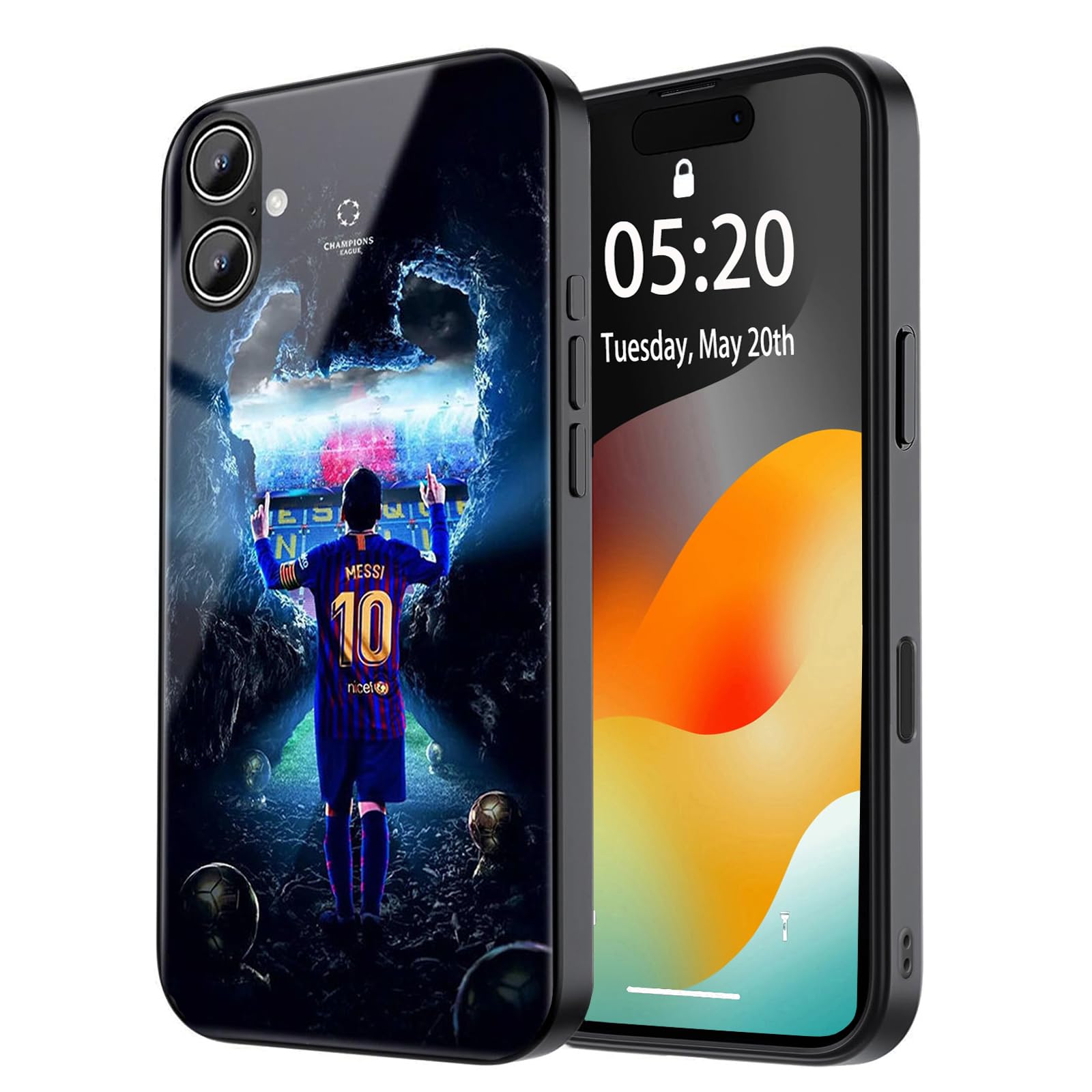 ZERMU for iPhone 17 Case, Crystal Glass Back Full Protection TPU Shock Absorption Bumper Cover Case for iPhone 17 6.3 inch, Mess%i #10 Sports Soccer Player Star Argentina Miam%i Flag