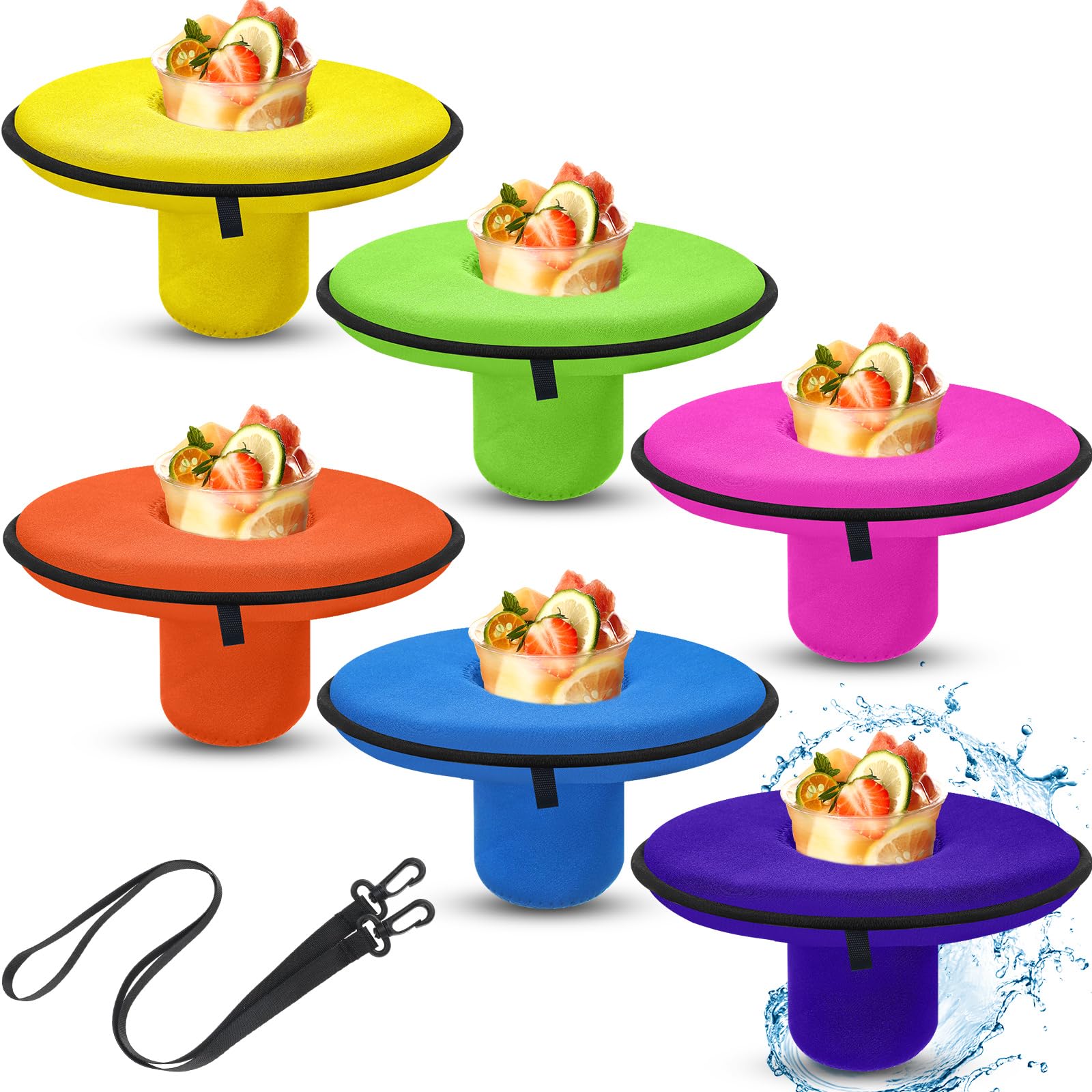 Honeydak 6 Pcs Neoprene Floating Drink Holder Floating Coaster Pool Drink Holder with Rope for Summer Tub Lake Boat Fun Water, Medium Size