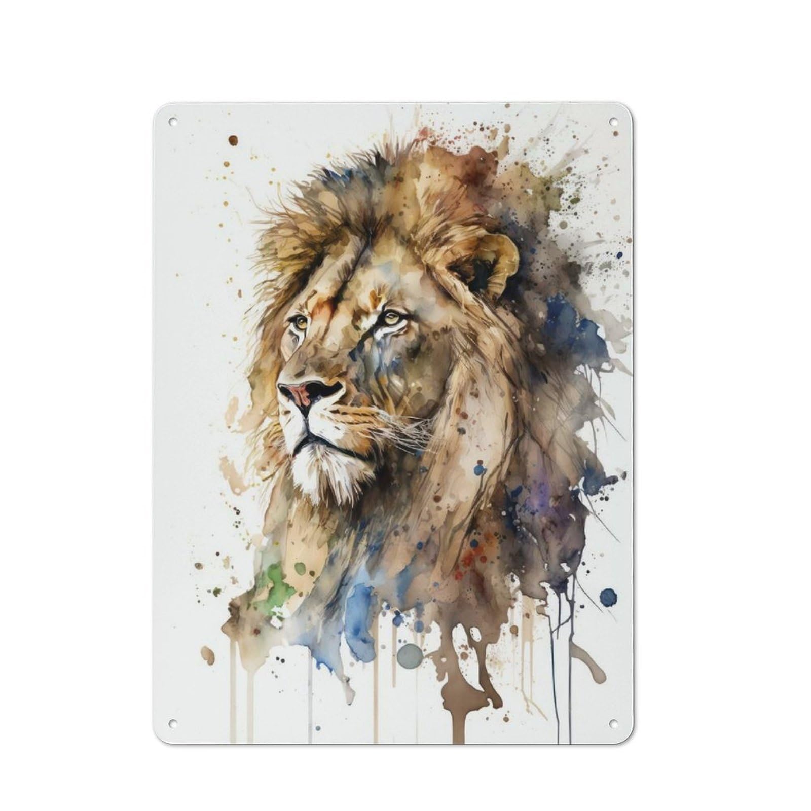 Cottage Tin Sign 40x30cm Featuring Lion Watercolor, Porch Wall Decor for Shed, Garden Room, Porch Or Garage