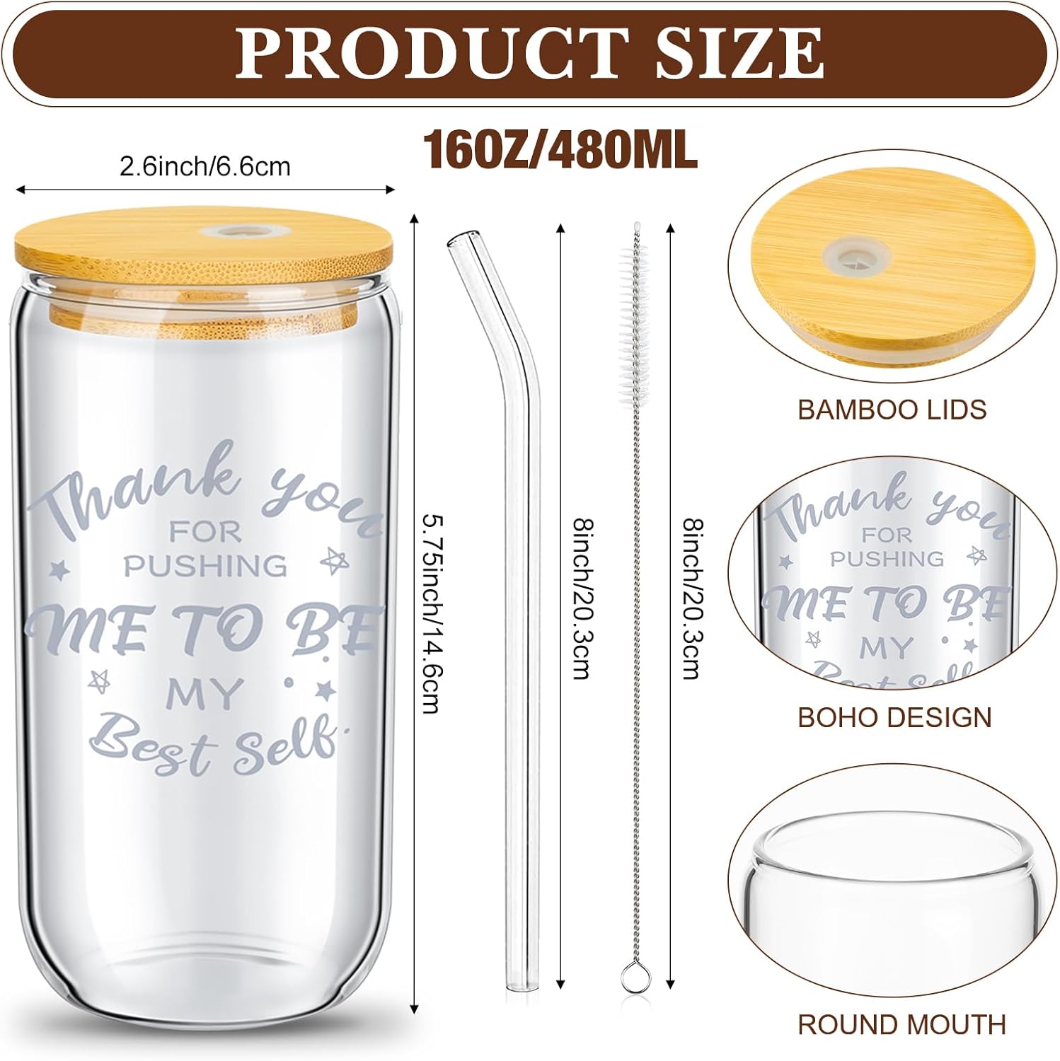 16 Set Teacher Appreciation Gifts Bulk Thank You Team Gift for Coworker Employee Staff Graduation Gift 16 oz Can Shaped Beer Glass Cup with Lid and Straw for Teacher Nurse(Thanks)