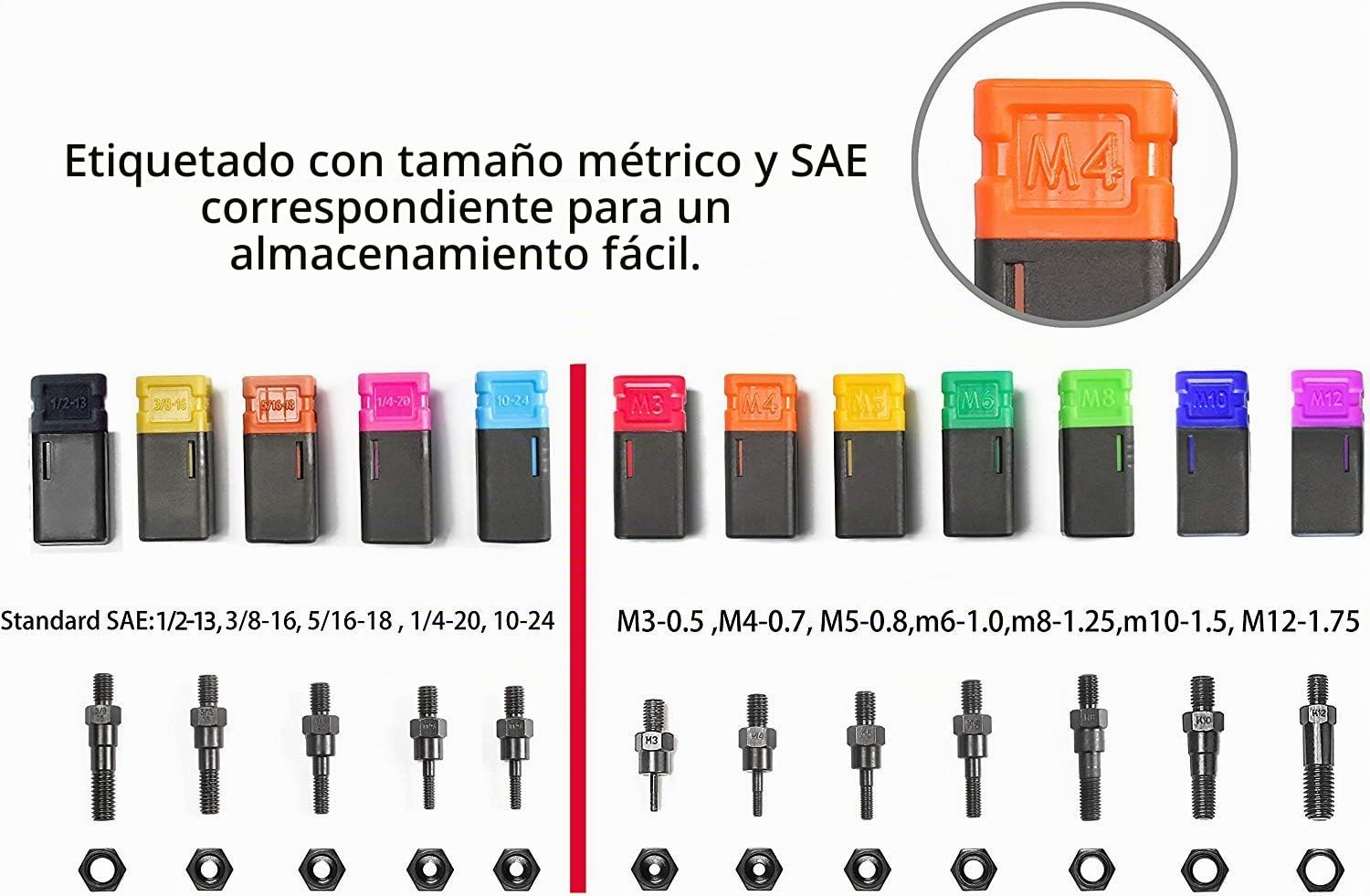 Maleta caja de herramientas 17" 440 mm M3-M12, 10-24, 1/4-20, 5/16-18, 3/8-16, remachadora de mano, remachadora con sistema de ajuste de tuerca M3-M12 Bt607